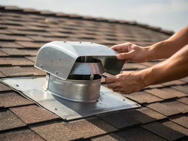 Upper Arlington Dryer Vent Cleaning certified technician safely cleaning a roof-mounted dryer vent in Upper Arlington