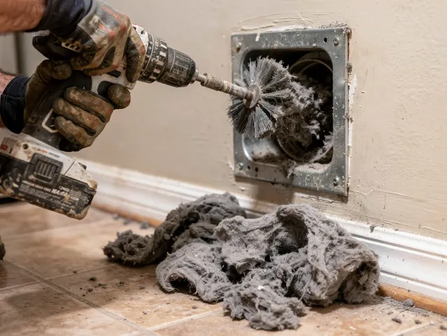 Certified Upper Arlington Dryer Vent Cleaning technician performing dryer vent cleaning in Upper Arlington